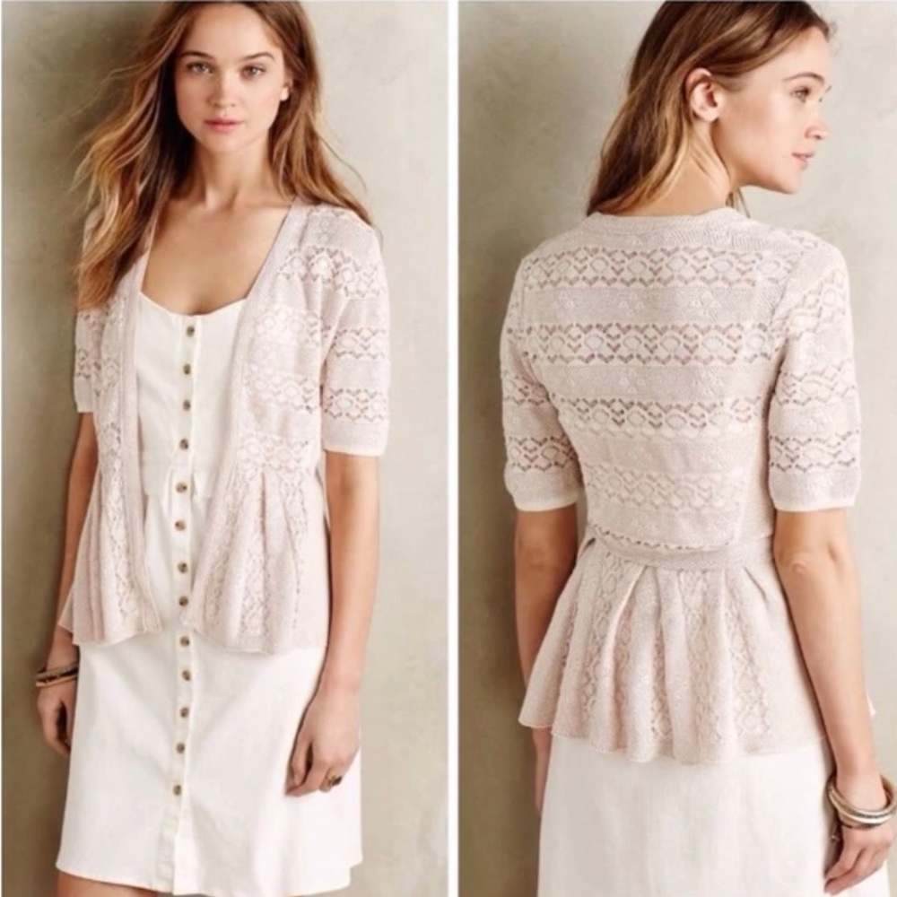 Anthropologie Blush Lace Open Cardigan